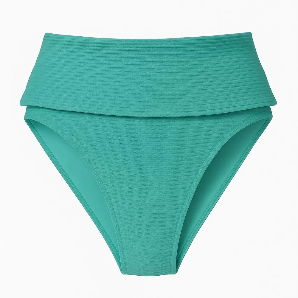 NWT Swim Boutique High Waisted Ribbed Bikini Bottom Teal Green Women’s XS NWOT